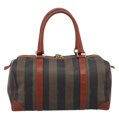 FENDI Pecan Canvas Boston Bag PVC Black Brown Auth 197655 - 0