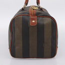 FENDI Pecan Canvas Boston Bag PVC Black Brown Auth 197655-3