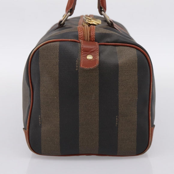 FENDI Pecan Canvas Boston Bag PVC Black Brown Auth 197655