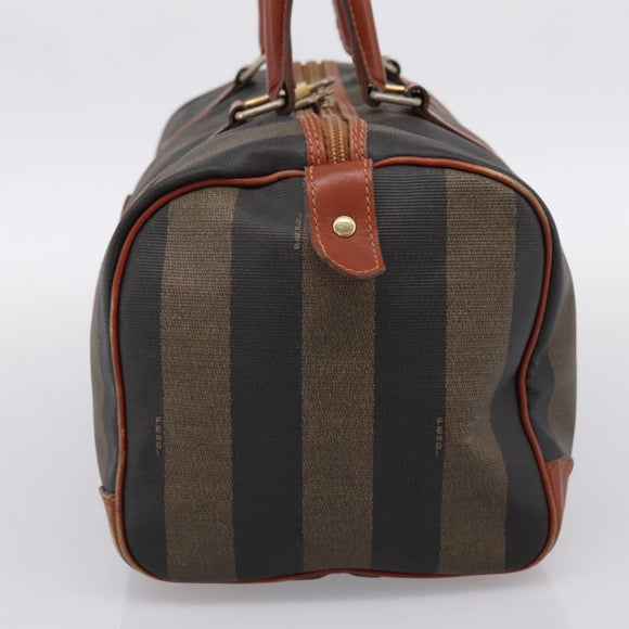 FENDI Pecan Canvas Boston Bag PVC Black Brown Auth 197655