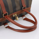 FENDI Pecan Canvas Boston Bag PVC Black Brown Auth 197655-8
