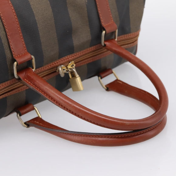 FENDI Pecan Canvas Boston Bag PVC Black Brown Auth 197655