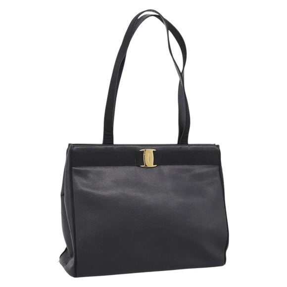 Salvatore Ferragamo Vala Shoulder Bag Leather Black Gold Auth 197656