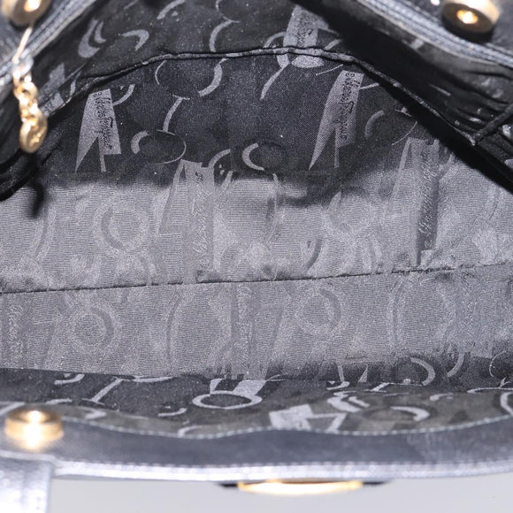 Salvatore Ferragamo Vala Shoulder Bag Leather Black Gold Auth 197656