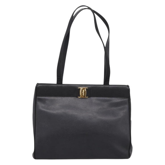 Salvatore Ferragamo Vala Shoulder Bag Leather Black Gold Auth 197656