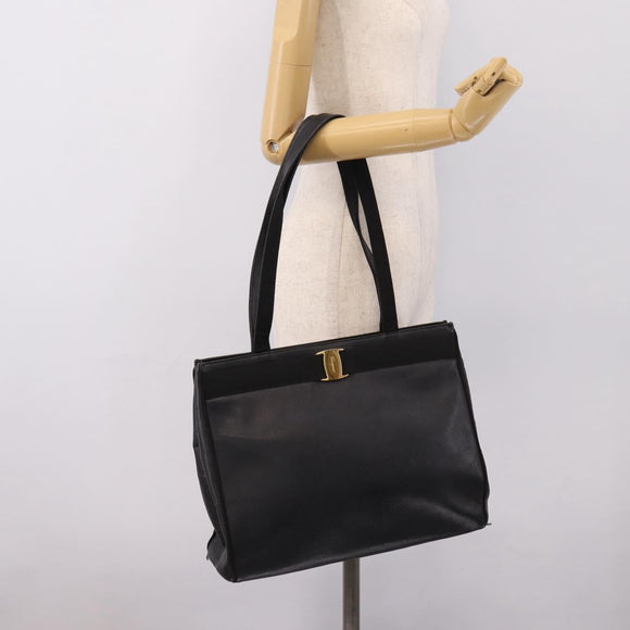Salvatore Ferragamo Vala Shoulder Bag Leather Black Gold Auth 197656