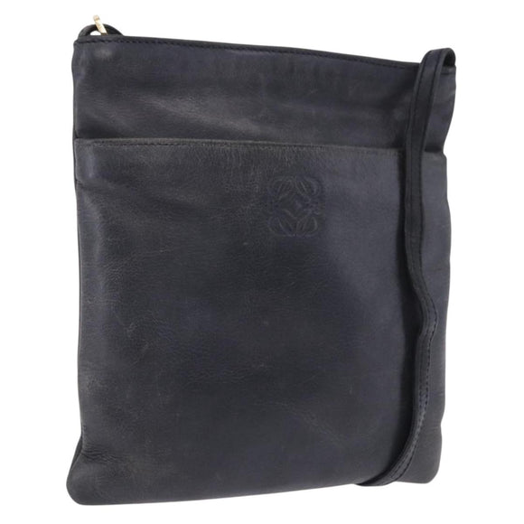LOEWE Shoulder Bag Leather Navy Gold Auth 197659