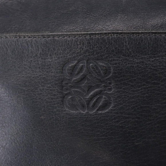 LOEWE Shoulder Bag Leather Navy Gold Auth 197659