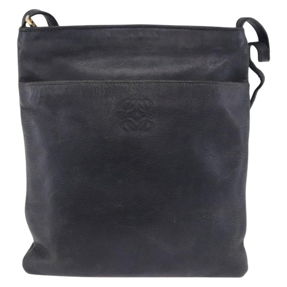 LOEWE Shoulder Bag Leather Navy Gold Auth 197659