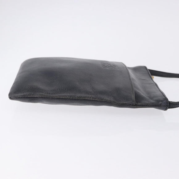LOEWE Shoulder Bag Leather Navy Gold Auth 197659