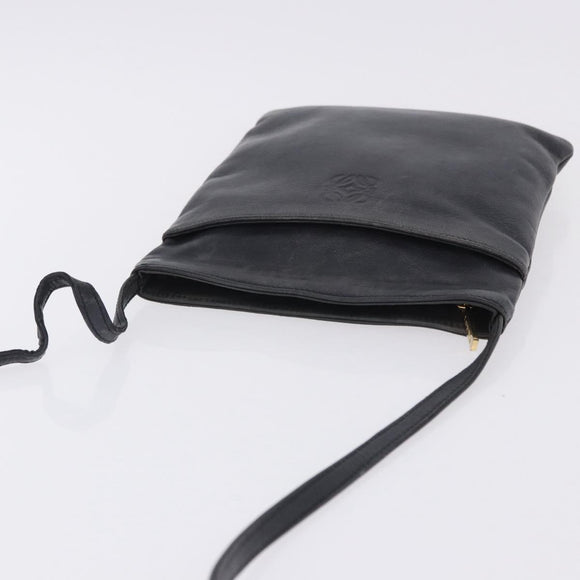 LOEWE Shoulder Bag Leather Navy Gold Auth 197659