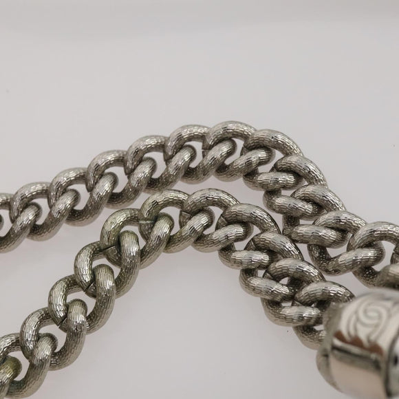 CHANEL COCO Mark Punching Shoulder Bag Leather 2way Silver CC Auth 197660