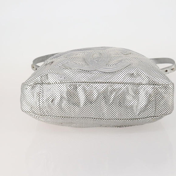 CHANEL COCO Mark Punching Shoulder Bag Leather 2way Silver CC Auth 197660