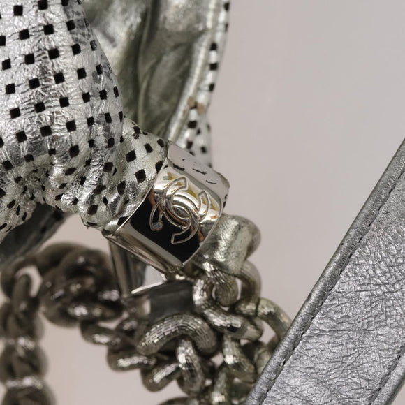 CHANEL COCO Mark Punching Shoulder Bag Leather 2way Silver CC Auth 197660