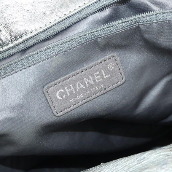 CHANEL COCO Mark Punching Shoulder Bag Leather 2way Silver CC Auth 197660