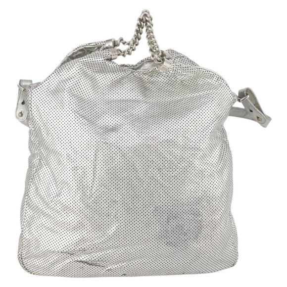 CHANEL COCO Mark Punching Shoulder Bag Leather 2way Silver CC Auth 197660