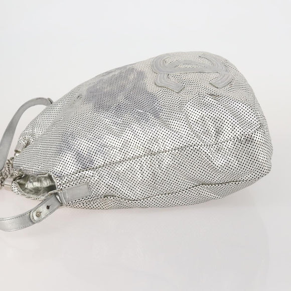 CHANEL COCO Mark Punching Shoulder Bag Leather 2way Silver CC Auth 197660