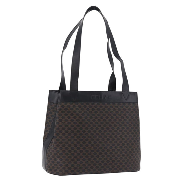 CELINE Macadam Canvas Tote Bag PVC Leather Black Gold Auth 197661V