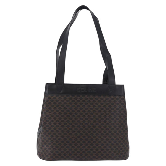 CELINE Macadam Canvas Tote Bag PVC Leather Black Gold Auth 197661V