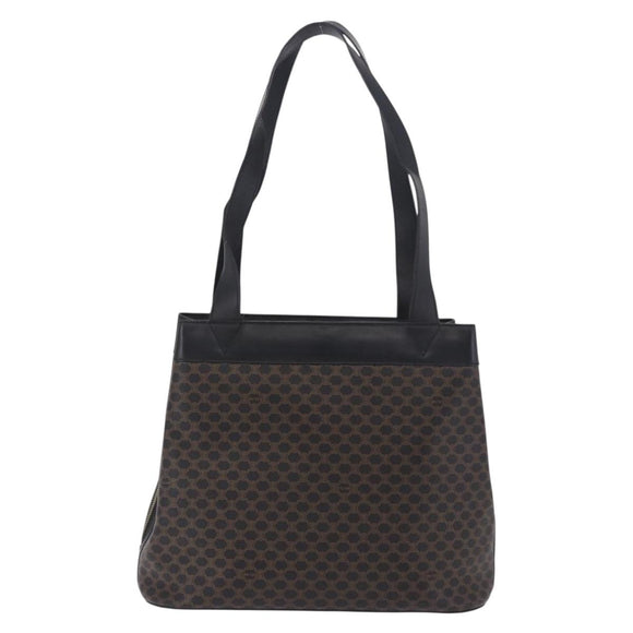 CELINE Macadam Canvas Tote Bag PVC Leather Black Gold Auth 197661V