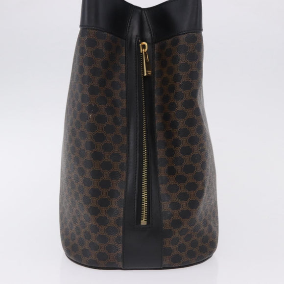 CELINE Macadam Canvas Tote Bag PVC Leather Black Gold Auth 197661V