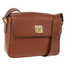CELINE Shoulder Bag Leather Brown Gold Auth 197663V-1