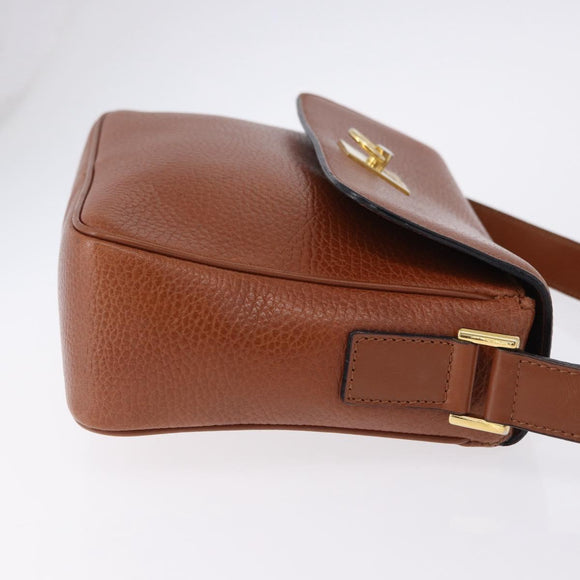 CELINE Shoulder Bag Leather Brown Gold Auth 197663V