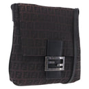 FENDI Zucchino Canvas Shoulder Bag Black Silver Auth 197666-1