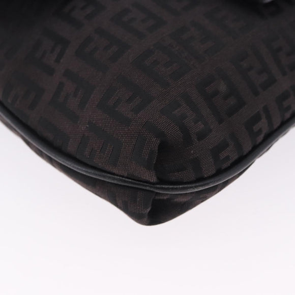 FENDI Zucchino Canvas Shoulder Bag Black Silver Auth 197666