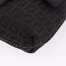 FENDI Zucchino Canvas Shoulder Bag Black Silver Auth 197666-14