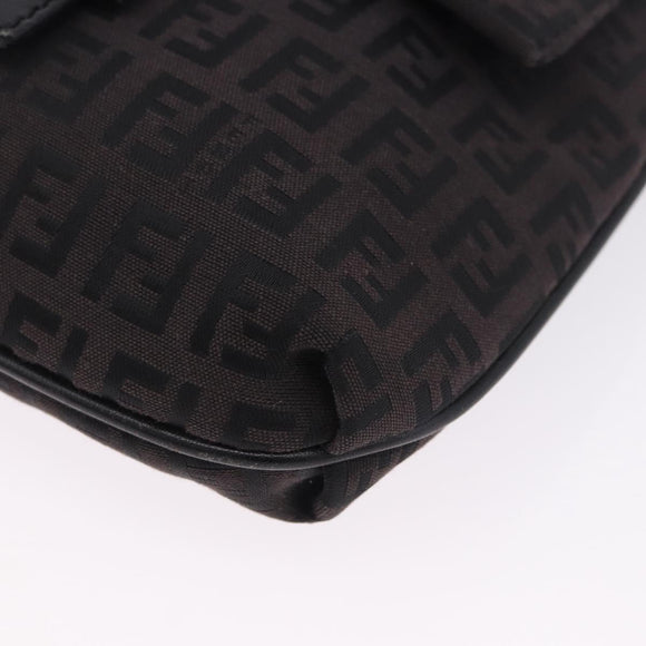FENDI Zucchino Canvas Shoulder Bag Black Silver Auth 197666