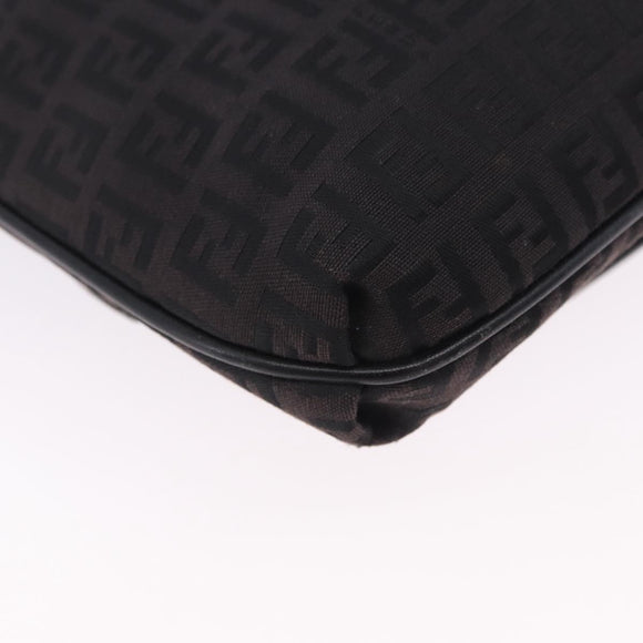 FENDI Zucchino Canvas Shoulder Bag Black Silver Auth 197666