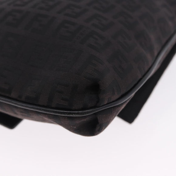FENDI Zucchino Canvas Shoulder Bag Black Silver Auth 197666