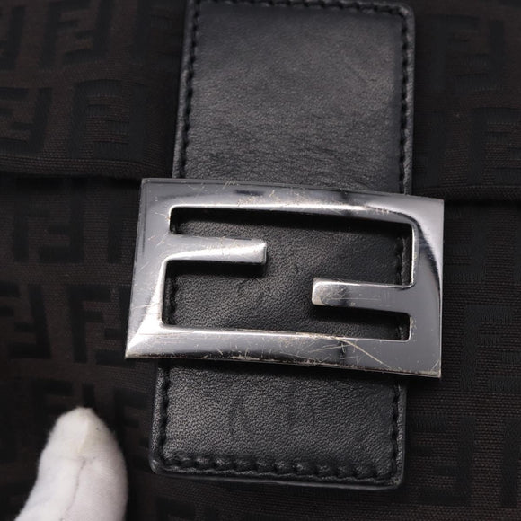 FENDI Zucchino Canvas Shoulder Bag Black Silver Auth 197666
