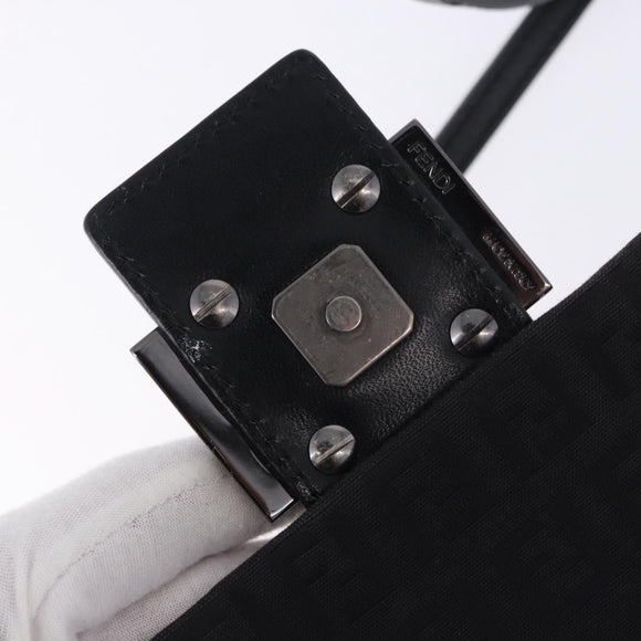 FENDI Zucchino Canvas Shoulder Bag Black Silver Auth 197666