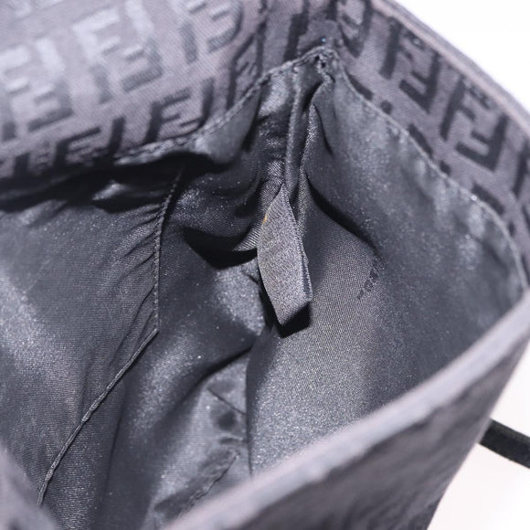 FENDI Zucchino Canvas Shoulder Bag Black Silver Auth 197666
