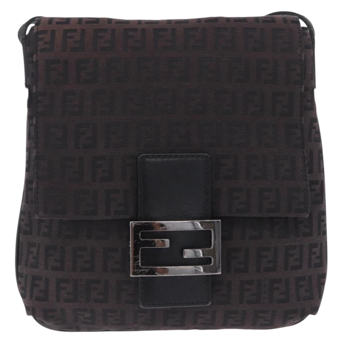 FENDIバッグ FENDI Zucchino Canvas Shoulder Bag Black Silver Auth 197666