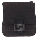 FENDI Zucchino Canvas Shoulder Bag Black Silver Auth 197666-13
