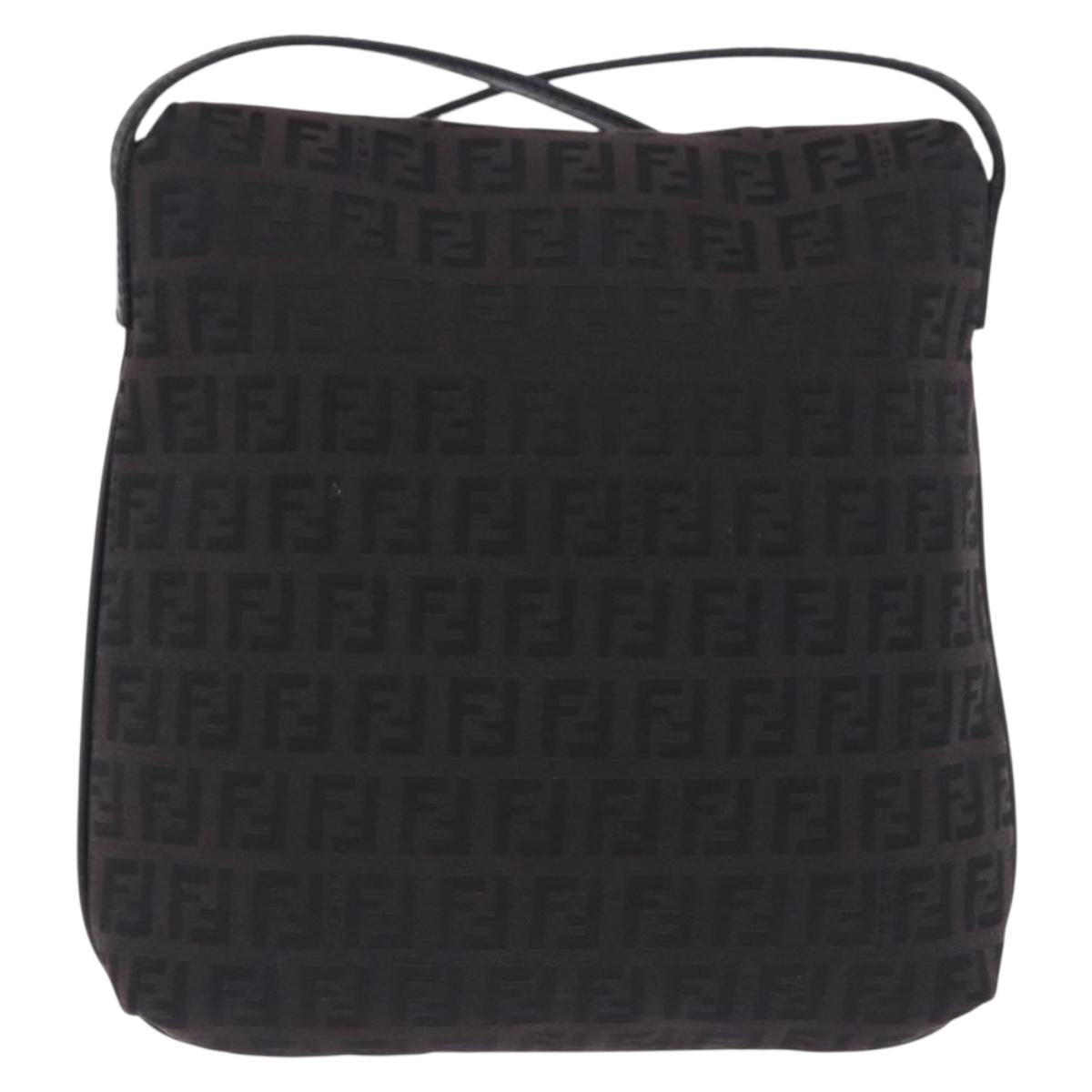 FENDIバッグ FENDI Zucchino Canvas Shoulder Bag Black Silver Auth 197666