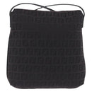 FENDI Zucchino Canvas Shoulder Bag Black Silver Auth 197666-2