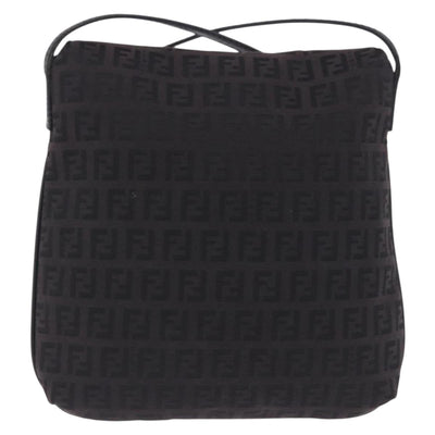 FENDI Zucchino Canvas Shoulder Bag Black Silver Auth 197666 - 0