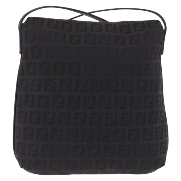 FENDI Zucchino Canvas Shoulder Bag Black Silver Auth 197666