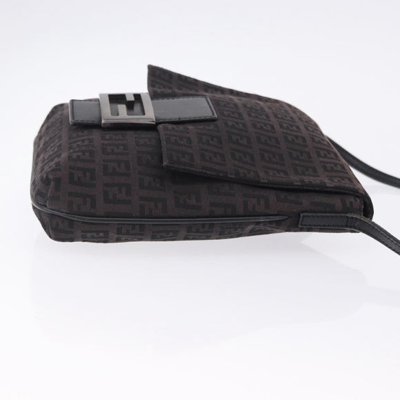FENDI Zucchino Canvas Shoulder Bag Black Silver Auth 197666