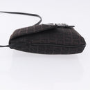 FENDI Zucchino Canvas Shoulder Bag Black Silver Auth 197666-4