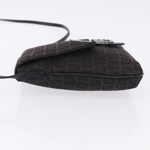 FENDI Zucchino Canvas Shoulder Bag Black Silver Auth 197666
