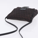 FENDI Zucchino Canvas Shoulder Bag Black Silver Auth 197666-6