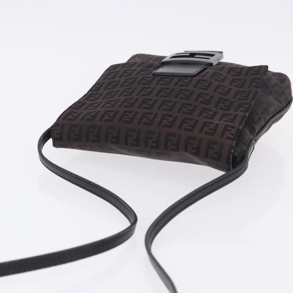 FENDI Zucchino Canvas Shoulder Bag Black Silver Auth 197666
