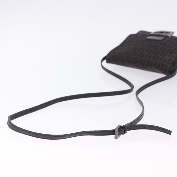 FENDI Zucchino Canvas Shoulder Bag Black Silver Auth 197666