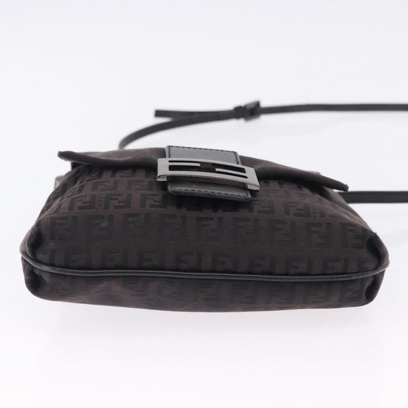 FENDI Zucchino Canvas Shoulder Bag Black Silver Auth 197666