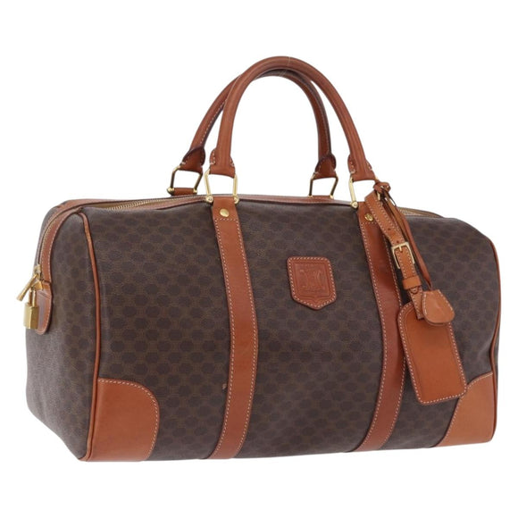 CELINE Macadam Canvas Boston Bag PVC Leather Brown Gold Auth 197668V